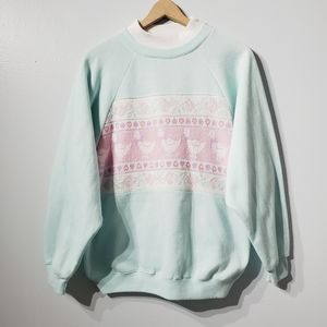 Vintage Pastel Granny Sweatshirt Embroidered Ducks